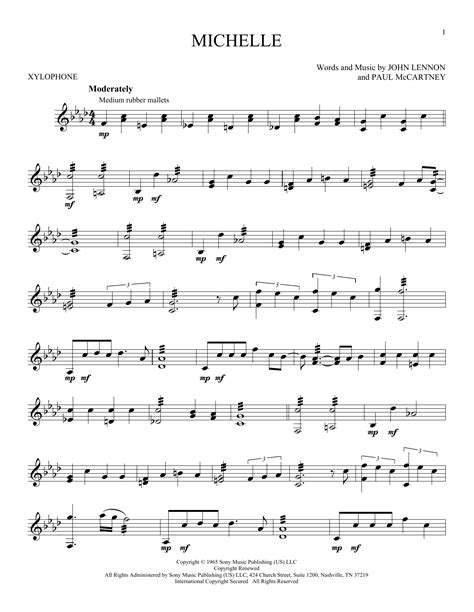 Michelle Sheet Music The Beatles Xylophone Solo