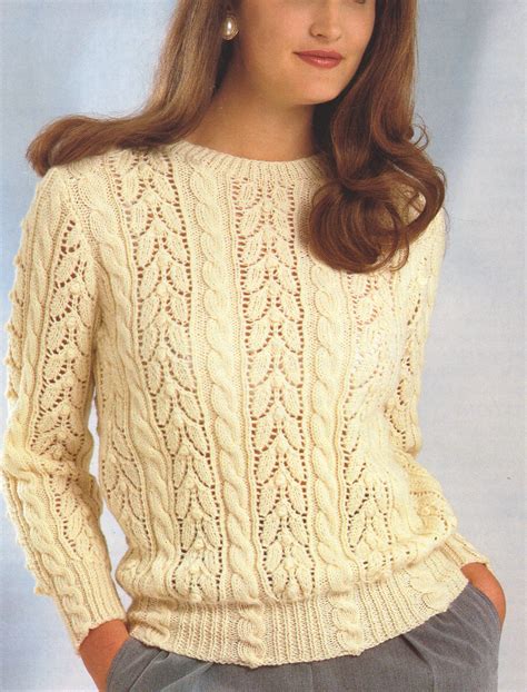 Lace And Cable Sweater Dk Wool ~ 30 40 ~ Knitting Pattern Ebay