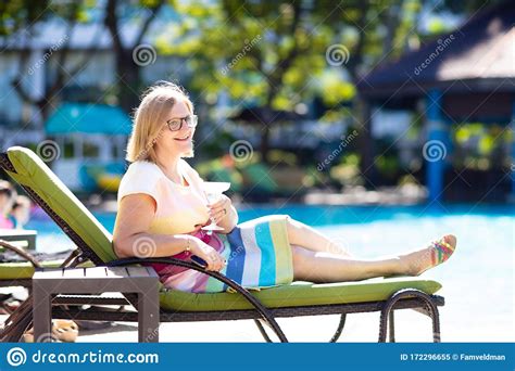 Woman Drinking Cocktail At Swimming Pool Stock Image Image Of Female Happy 172296655
