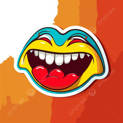 Sticker With Teeth On Orange Background Vector Clipart Mouth Smile