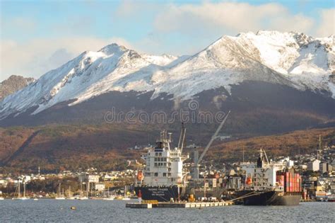 Ships In The Port Of Ushuaia Tierra Del Fuego Argentina Editorial