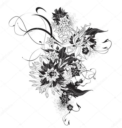 Abstract Exotic Flowers Black And White — Stock Vector © Yukitama 29233017