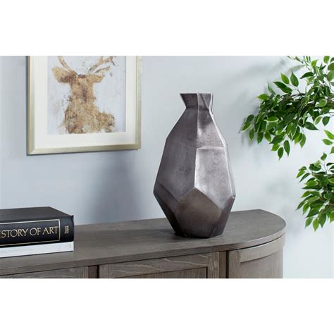 Litton Lane Large Decorative Waterproof Modern Metallic Gray Geometric Metal Vase 18489 The
