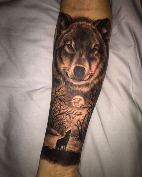 My First Tattoo Wolf And Forrest On Forearm Com Imagens Lobo