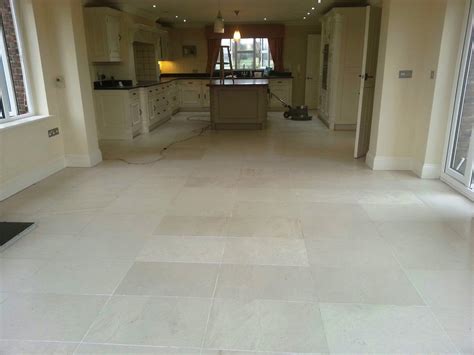 Dirty And Cracked Limestone Floor Tiles Cleaned And Polished Stone