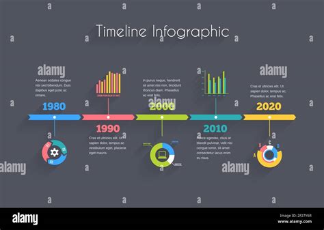 Vector Timeline Infographic Template With Charts And Text Stock Vector