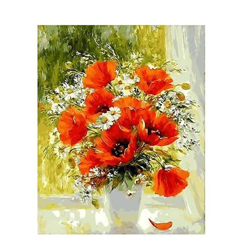 Hot Item Chenistory Orange Flower Vase Diy Painting By Numbers Kits