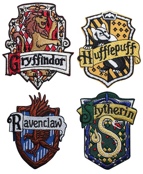 Set Of 4 Hogwarts House Crests Robe Emblems Iron On Applique Patch