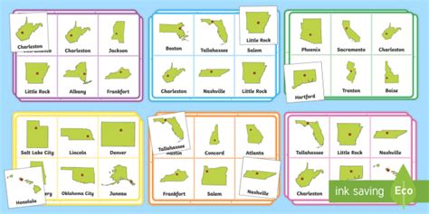 States And Capitals Matching Game Usa States Us States United
