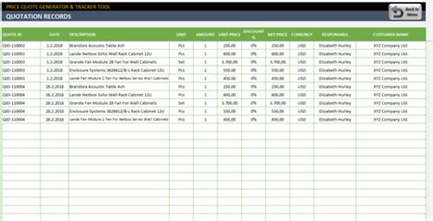Quote Tracking Excel Spreadsheet — Db