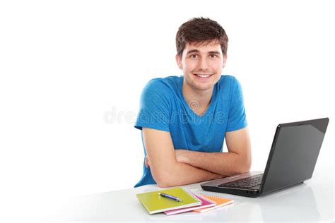 College Student Using His Laptop Stock Image Image Of Education