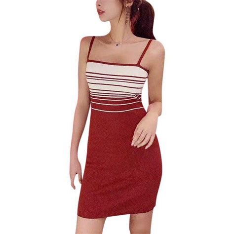 Women Retro Striped Knit Sleeveless Tights Stretch Hips Mini Dress Slim Sexy Sling Skirt Buy At
