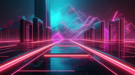 Futuristic Neon City With Neon Lights Background D Abstract Background Render Two Pink Neons