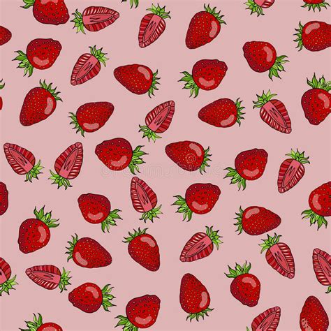 Seamless Pattern Of Red Strawberry Berries On A Pink Background Stock