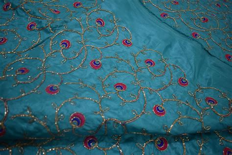 Indian Fabric India Silk Embroidered Fabric Floral Art Etsy