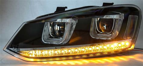 Rhd For Vw Polo 6r 6c 2009 Black Drl Led Projector Headlights With Led
