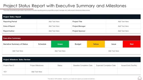 Status Report With Executive Summary Milestones Best Practices