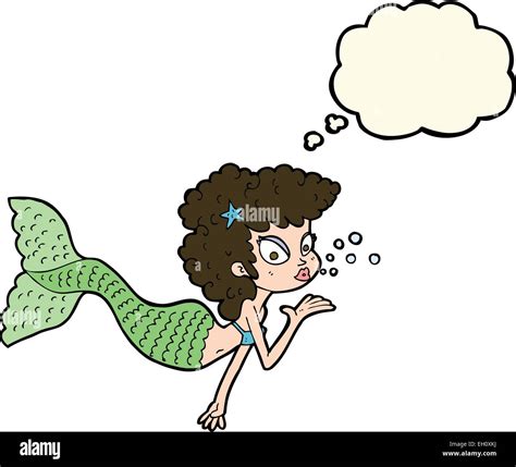Cartoon Mermaid Blowing Kiss With Thought Bubble Stock Vector Image