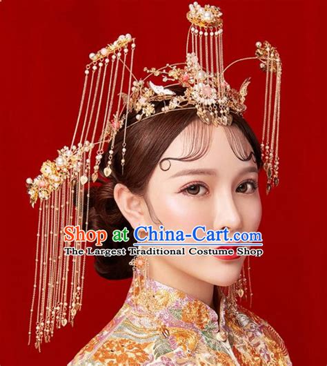 Chinese Ancient Palace Jade Phoenix Coronet Hairpins Traditional Wedding Hair Accessories For Women