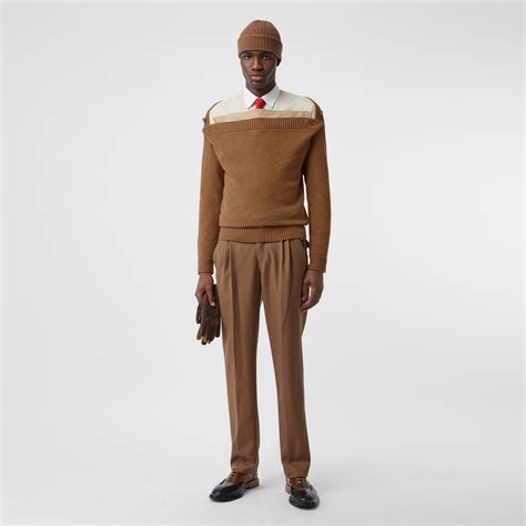 Boat Neck Wool Sweater In Dark Walnut Men Burberry United States