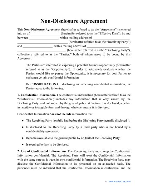 non disclosure agreement template fill out sign online and download pdf templateroller