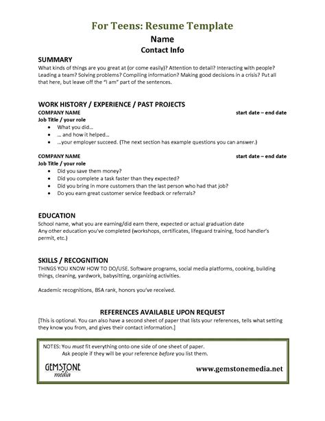 Resume template teenager for first job teenage examples student objective marketing first resume for teenager template resume job fair resume example oil field resume resume objective for marketing position free resume extractor. Teen Job Hunting Helps - Gemstone Media