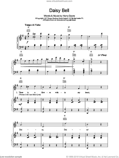 Dacre Daisy Bell Sheet Music For Voice Piano Or Guitar PDF