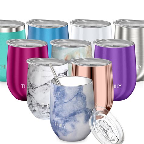Vacuum Insulated Stemless Wine Tumbler Thily Stainless Steel Travel