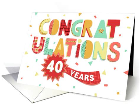 Employee Anniversary 40 Years Colorful Congratulations Card