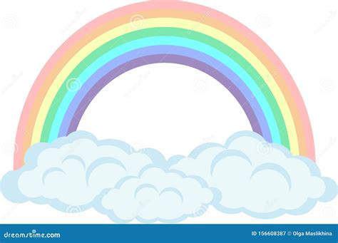Flat Pastel Rainbow With Clouds Stock Vector Illustration Of Cloud