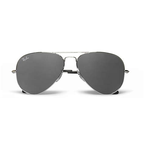 Ray Ban Leather Aviator Silver Tone Sunglasses In Black For Men Lyst