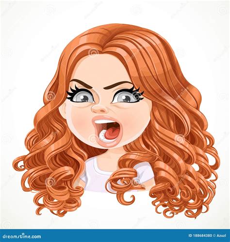 beautiful angry aggressive cartoon brunette girl with brown hair portrait stock vector