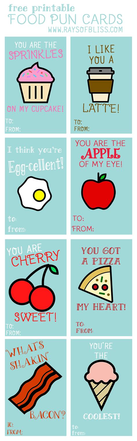 Food Pun Cards Free Printable Set Of 8 Rays Of Bliss