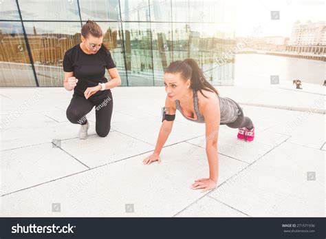 Woman Doing Pushups Exercises Her Personal Stock Photo 271571936