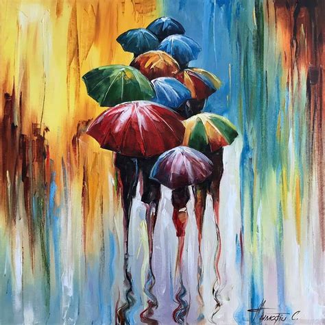 Abstract Umbrella Painting Modern Rainy Day Art Original Etsy In 2021