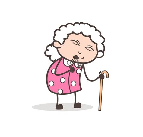 Cartoon Sick Grand Mother Sneezing Vector Illustration — Stock Vector