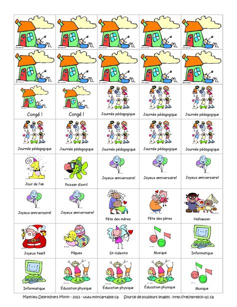 Icônes Pour Le Calendrier De Classe Activités Rapido Présco