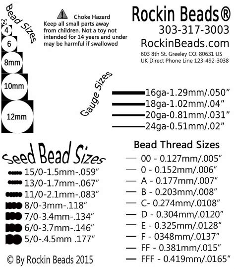 Bead Thread Size Chart
