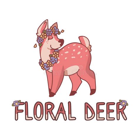 Pink Kawaii Cartoon Deer Skull Animal Illustration Cute Girly Floral