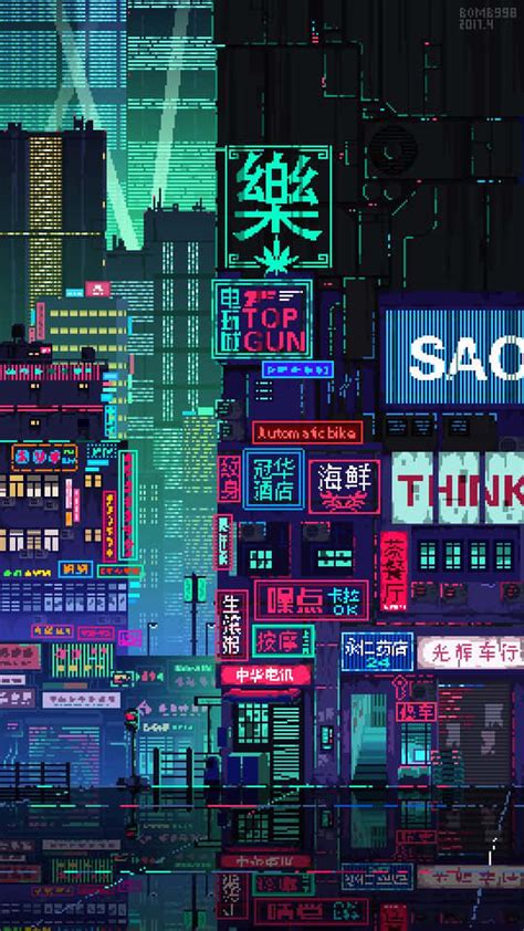 Download Welcome To The Future Cyberpunk Pixel Art Wallpaper