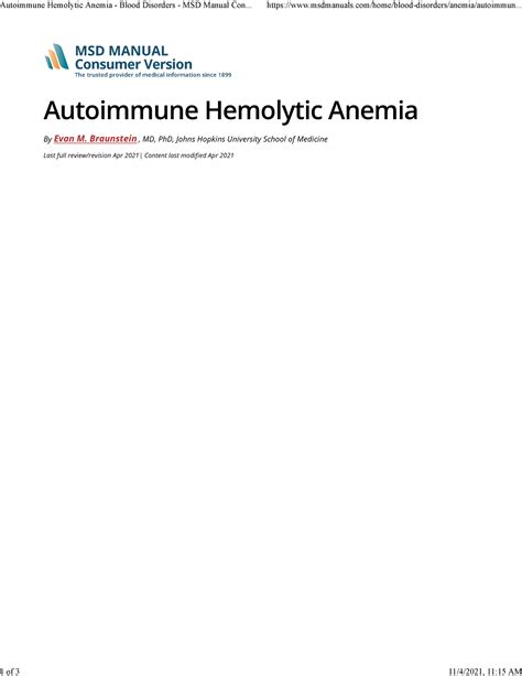 11 Autoimmune Hemolytic Anemia Blood Disorders Msd Manual Consumer