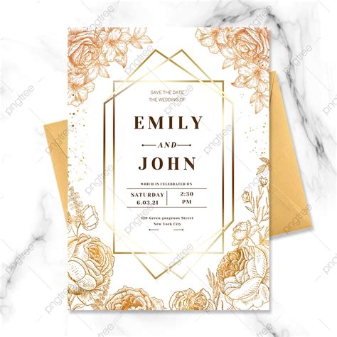 Golden Floral Wedding Invitation Template Download On Pngtree