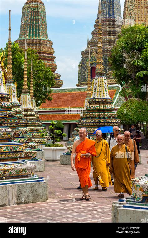 23 06 17 Wat Pho Temple Bangkok Thailand Male And Female Monks Walk Among The Pagodas At The
