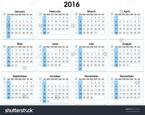 Calendar 2016 12 Months Indicating Number Stock Illustration 328112951
