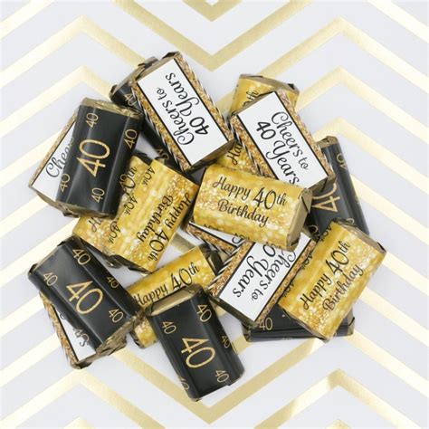 Black And Gold 40th Birthday Party Mini Candy Bar Stickers 45 Count