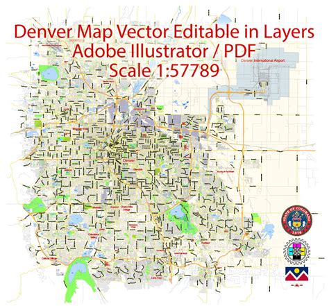 Denver Map Vector Colorado Us Exact City Plan Scale 157789 Full