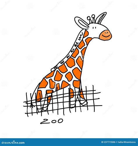 A Standing Giraffe Isolated In A Doodle Style Stock Illustration