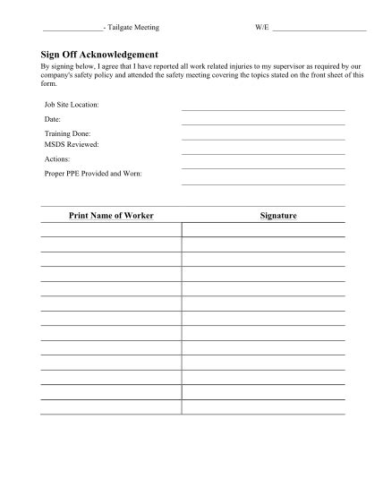 34 Safety Meeting Sign In Sheet Page 3 Free To Edit Download And Print