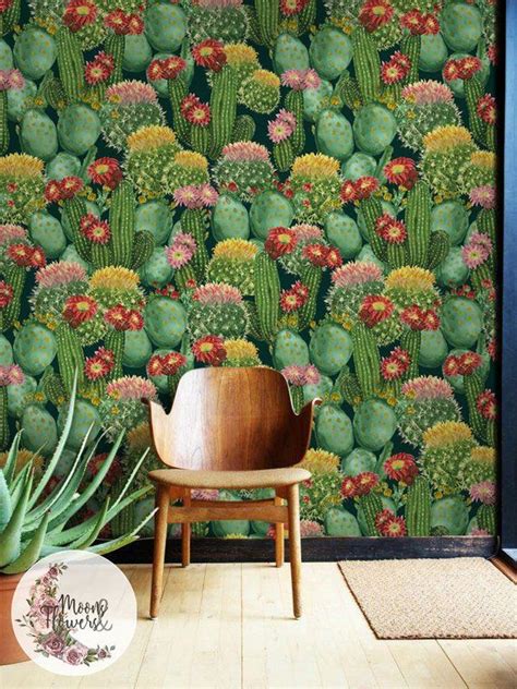 Love This Cacti Wallpaper Wood Wallpaper Accent Wallpaper Wallpaper