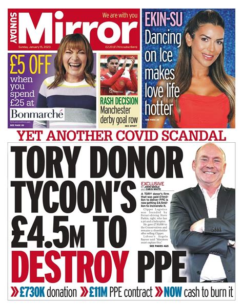 sunday mirror front page 15th of january 2023 tomorrow s papers today
